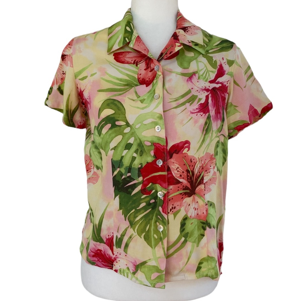 Caribbean Joe Monstera and Lily Print Hawaiian Shirt